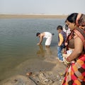 A diya thirth at bank of saryu river Royalty Free Stock Photo