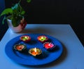 Lit Diyas placed in plate to celebrate diwali and dhanteras Royalty Free Stock Photo