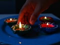 Diyas/lamps placed on a plate to celebrate diwali Royalty Free Stock Photo