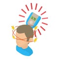 Dizziness icon isometric vector. Young man with vertigo and medical device icon