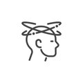 Dizziness outline icon. Graphic pictogram of man with vertigo symptom of migraines, high blood presure, colds, flu