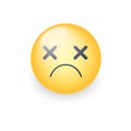 Dizzy emoji face. Cross eyes emoticon vector icon. Sad smiley. Royalty Free Stock Photo