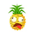 Dizzy pineapple emoticon. Cute cartoon emoji character vector Illustration