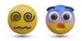 Dizzy and scared face. Ball with blue forehead, spiral eyes. Set of 3D emoticons in cartoon style