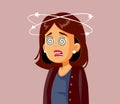Dizzy Woman Feeling Sick Vector Cartoon Illustration