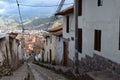 Dizzying heights of Cuzco from a cobbled lane Royalty Free Stock Photo