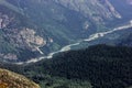 A dizzying panorama of the valley from the height of the mountains Royalty Free Stock Photo