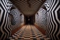 dizzying tunnel of optical illusions, with the walls spinning and shifting before your eyes