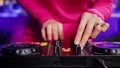 Dj artist creating unique techno sound using mixer console Royalty Free Stock Photo