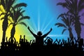 DJ on the background of the dancing crowd. Beach party. Silhouettes, vector illustration Royalty Free Stock Photo