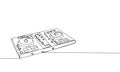 Dj console, keyboard one line art. Continuous line drawing of disc, professional, play, nightlife, techno, vinyl, dj