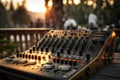 Dj console mixer in concert outdoor. Illustration AI Generative