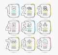 Dj controller, Delete file and Check article icons. Survey check, Confirmed and Package location signs. Vector