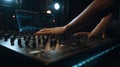 DJ creating music on modern console mixer in night club, generative ai