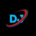 DJ D J letter logo design. Initial letter DJ linked circle uppercase monogram logo red and blue. DJ logo, D J design. dj, d j Royalty Free Stock Photo