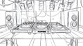 DJ Turntables and Speakers Setup, Stage Lighting Sketch Royalty Free Stock Photo