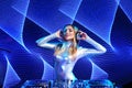 DJ girl on decks at the party Royalty Free Stock Photo