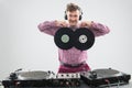 DJ having fun with vinyl record Royalty Free Stock Photo