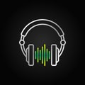 DJ Headphones with green sound wave vector line icon