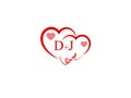 DJ Initial heart shape Red colored love logo