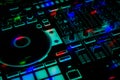 DJ Jog wheel Sliders & Knobs of Colorful DJ Controller in club party