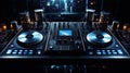 Dj mixer with headphones and disc jockey equipment. 3d rendering Royalty Free Stock Photo