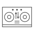 Dj mixer thin line icon, music and sound, turntable sign, vector graphics, a linear pattern on a white background. Royalty Free Stock Photo