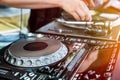 Dj mixes the track in club