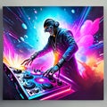 Dj mixes the track in the nightclub. 3d rendering. generative AI Royalty Free Stock Photo