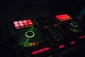 Dj mixes the track in the nightclub at a party Royalty Free Stock Photo