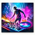 Dj mixes the track in a nightclub. Vector color illustration. AI generated Royalty Free Stock Photo