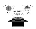 Dj mixing controller, desk, table at nightclub vector icon set. Night party playing dance, electronic, techno music silhouette Royalty Free Stock Photo