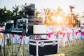 Dj mixing equalizer at outdoor in music party festival with part Royalty Free Stock Photo