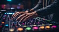 dj mixing music mixer, dj mixing music, dj at work, close-up of hands dj mixing music, close-up of dj mixer Royalty Free Stock Photo