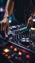 dj mixing music mixer, dj mixing music, dj at work, close-up of hands dj mixing music, close-up of dj mixer Royalty Free Stock Photo