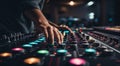 dj mixing music mixer, dj mixing music, dj at work, close-up of hands dj mixing music, close-up of dj mixer Royalty Free Stock Photo