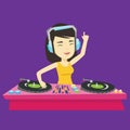 DJ mixing music on turntables vector illustration. Royalty Free Stock Photo