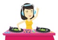 DJ mixing music on turntables vector illustration. Royalty Free Stock Photo