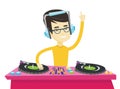 DJ mixing music on turntables vector illustration. Royalty Free Stock Photo