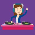 DJ mixing music on turntables vector illustration. Royalty Free Stock Photo