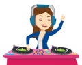 DJ mixing music on turntables vector illustration. Royalty Free Stock Photo