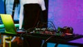 DJ mixing station on stage at club Royalty Free Stock Photo