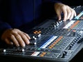 Dj Mixing Streaming A Online Party Festival. One sound mixer in a concert. Music mixer desk Royalty Free Stock Photo