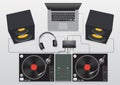 Dj mixing turntable set vector