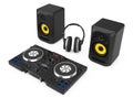 DJ Mixing Turntable with Speakers and Headphone. 3d Rendering