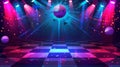 DJ mixtape banner with a dance floor and disco ball. A nightclub party with music from the 80s and 90s. Modern landing