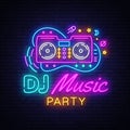 DJ Music Neon sign vector. Night Party Design template neon sign, Dj Sound Advertising light banner, neon signboard