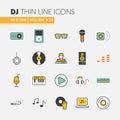 DJ Music Party Linear Thin Icons Set with Musical Instruments