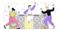 DJ in night club vector linear concept Royalty Free Stock Photo