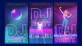 Dj party cartoon invitation posters, dancing fest Royalty Free Stock Photo